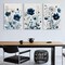 Navy Blue Wall Art Canvas Abstract Floral Painting (3 Pcs 12x16in Framed)
